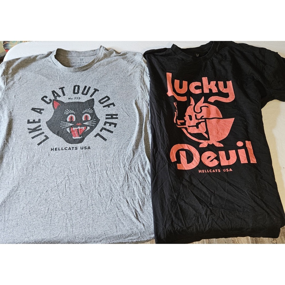 Hellcats USA Graphic T-Shirt Bundle XL Like A Cat Out Of Hell & Lucky Devil